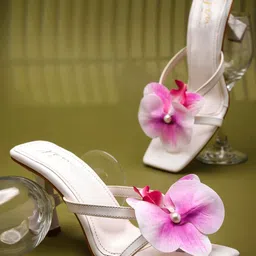 JM Looks Women Embellished Strappy Kitten Sandals Flower and Pearl Detail-image-11