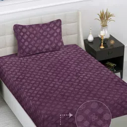 Myntra Elegant Homes Purple Embossed Woollen 300 TC Single Bedsheet Set 2.25 m x 1.5 m-picture-11