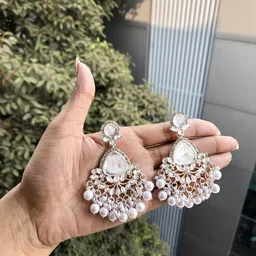 Anouk Gold Plated Artificial Stones Studded and Beads Beaded contemporary Drop Earrings image 2