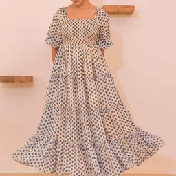LookShine Polka Dot Print Puff Sleeve Fit & Flare Maxi Dress-picture-54