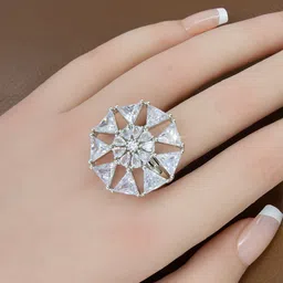 PRIVIU Silver-Plated American Diamond Stone Studded Finger Ring image 4