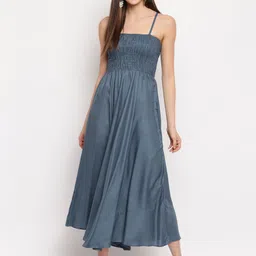 Aawari Women Solid A-Line Midi Dress-image-0