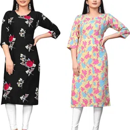 MANTRA DESIGNER Women Pack Of 2 Multicoloured Crepe Kurtas-image-87