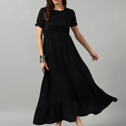 Krunal Raiyani Women Round Neck Crepe Fit & Flare Midi Dress-image-31