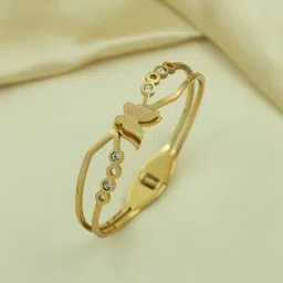 ARTKLIM Stainless Steel Gold-Plated Artificial Stones Studded Bangle-Style Bracelet-image-99