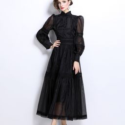 JC Collection Women Mandarin Collar Long Cuffed Sleeves Maxi Dress-picture-10
