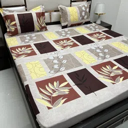 Pure Decor White & Yellow Floral 260 TC Queen Bedsheet with 2 Pillow Covers-picture-12