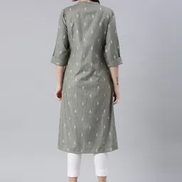 Samhitas Geometric Woven Design Mandarin Collar A-line Pure Cotton Kurta image 4