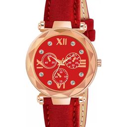 CSAMON Women Embellished Dial & Textured Straps Analogue Watch GR379RG Mina RED Ve L-picture-35
