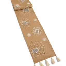 Revive Home Brown & Off White Embroidered & Beaded Table Runners With Tassels-picture-41