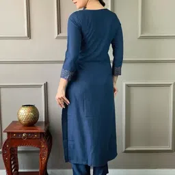 Panihari creation Women Teal Viscose Rayon Embroidered Kurta Sets image 4