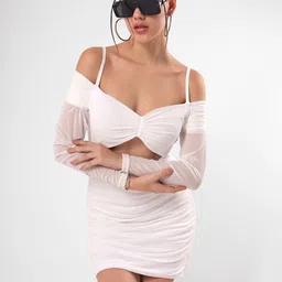 clobug Off-Shoulder Cold-Shoulder Net Bodycon Mini Dress-image-28