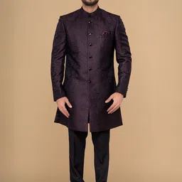 Neumen Self Design Mandarin Collar Sherwani Set-picture-17