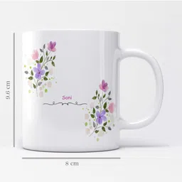 lorofy Name Soni Printed Beautiful Lilac Floral Design Model S100L White Ceramic Coffee Mug image 2