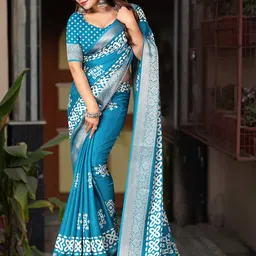 SSHAGUN LIFESTYLE Ethnic Motifs Printed Zari Bnadhani Saree image 2