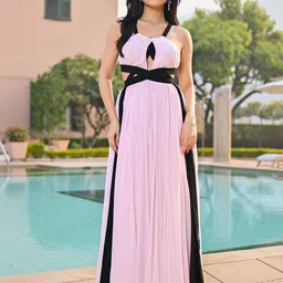 Ordinaree Women Georgette Solid Cut outs Gown Maxi Dress-picture-13