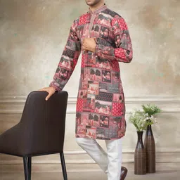 House of Pataudi Ethnic Motifs Printed Pure Silk Straight Kurta & Pyjama image 2
