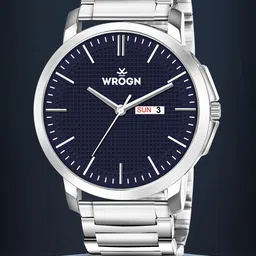WROGN Men Brass Dial & Stainless Steel Bracelet Style Straps Analogue Watch WR-6607-Blue-image-50