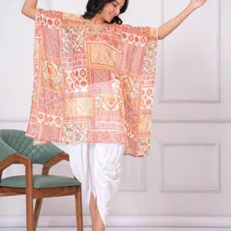 HIGHLIGHT FASHION EXPORT Geometric Printed Beads and Stones Kurta With Dhoti Pants image 3