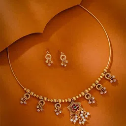 Yellow Chimes Gold-Plated Stone-Studded Traditional Temple Jewellery Set-picture-48