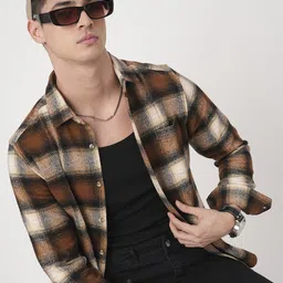 VASTRADO Men Classic Slim Fit Opaque Checked Casual Shirt image 3