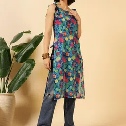 LIPS CROWN Women Polka Dots Printed Shoulder Straps Sleeveless Straight Kurta image 5