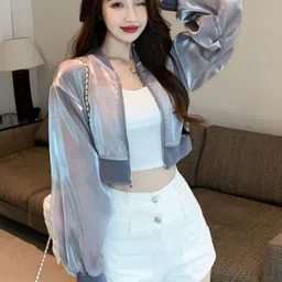 StyleCast Women Crop Crop Open Front Jacket Sheer Open Front Jacket-picture-18