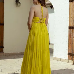 Ordinaree Halter Neck Tiered Georgette Fit & Flare Maxi Dress image 4