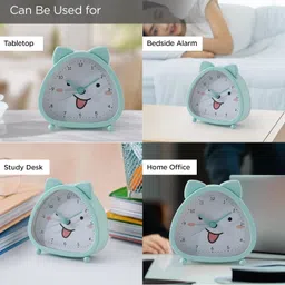 ekhasa Analog Cat Face Table Alarm Clock for Study Table & Kids Bedroom | Blue Clock image 5