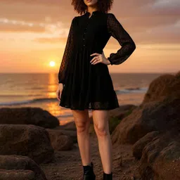 ZUMMER Women Self Design Gathered Long Sleeve Fit & Flare Dress-image-58