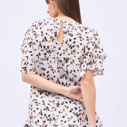 DressBerry Print Flared Sleeve Indigo Satin Top image 4