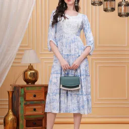 OH MI DIOS Women Embroidered Floral Printed Tiered A-Line Midi Dress-picture-12