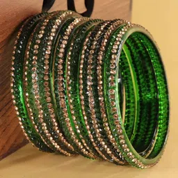 LAVAZZA Set Of 10 Fancy Glass Crystals Studded Bangles image 3