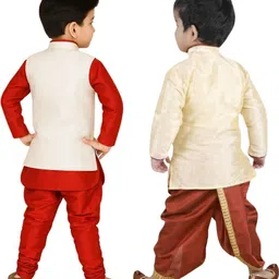 Covetus Kids-Boys Cotton Blend Solid Kurta Sets image 2