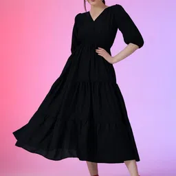 Krunal Raiyani Puff Sleeve Fit & Flare Midi Dress-image-84