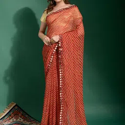 Sangria Printed Mirror Work Saree With Matching Blouse image 1