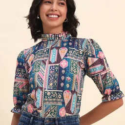 4WRD by Dressberry Women Ethnic Motifs Print High Neck Top image 1