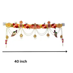 PUFFSMART Red & Yellow Textured Jai Shree Shyam With Flowers & Latkan Bandhanwar Toran image 3