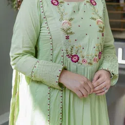 KALINI Women Floral Embroidered Tiered Thread Work Chanderi Silk Kurta with Palazzos & With Dupatta image 4