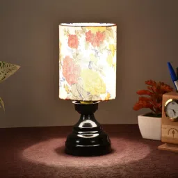 foziq Black Metal & Cotton Multicolour Colour Table Lamp image 1