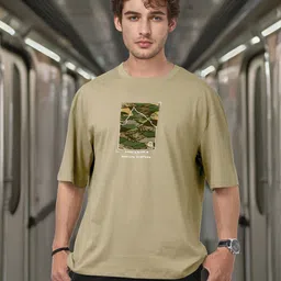 The Roadster Life Co. Men Printed Oversized Drop-Shoulder Sleeves Pure Cotton T-shirt-picture-10