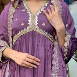 KALINI Women Ethnic Motifs Embroidered Regular Thread Work Kurta with Trousers & With Dupatta image 2