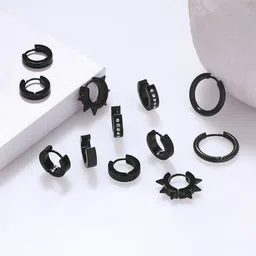 Yellow Chimes Men Set Of 6 Contemporary Hoop Earrings-picture-47