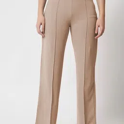 oowl Women Regular Fit Beige Lycra Blend Trousers-picture-26