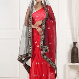 A R SILK DUPATTA HUB Embroidered Net Dupatta With Beads and Stones-picture-12