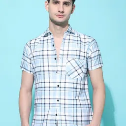 THE BEETEL HOUSE Men New Fit Tartan Checked Spread Collar Cotton Casual Shirt-picture-21