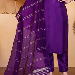 AVNISA ENTERPRISE Women Ethnic Motifs Thread Work Kurta With Trousers & Dupatta image 4