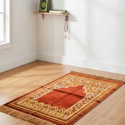 KhwajaDarbar Red & Grey Ethnic Motifs Self Design Janamaz Prayer Rug-picture-18