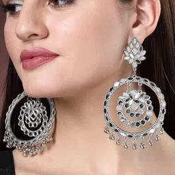 Anouk Silver-Plated Mirror Oxidised Circular Drop Earrings-picture-17