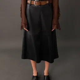 MANGO Faux Leather Belted A-Line Midi Skirt-picture-24